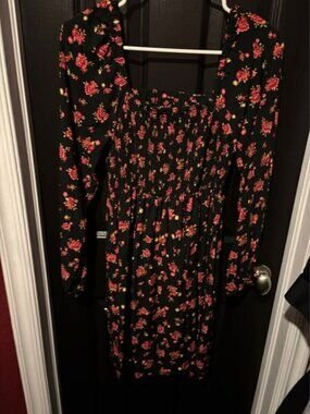 Old Navy Black Dress with Red and Gold Floral